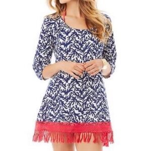Lilly Pulitzer Alia Navy & White Fringe Coverup Tunic Dress sz XS